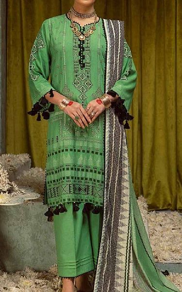 Gul Ahmed Green Jacquard Suit | Pakistani Lawn Suits- Image 1