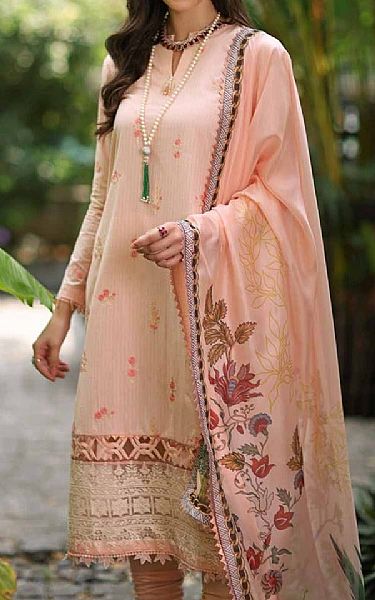 Gul Ahmed Peach Dobby Suit | Pakistani Lawn Suits- Image 2