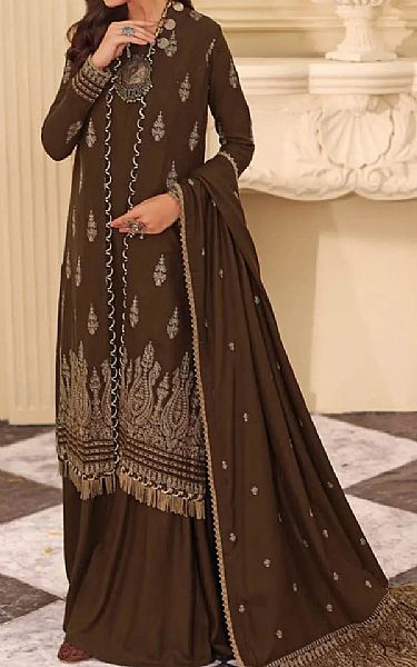 Gul Ahmed Dark Brown Pashmina Suit | Pakistani Dresses in USA- Image 1