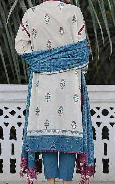 Gul Ahmed Off White/Blue Lawn Suit | Pakistani Lawn Dress in USA- Image 2