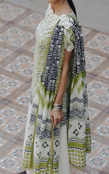 Gul Ahmed Off White/Olive Lawn Suit | Pakistani Lawn Dress in USA- Image 2