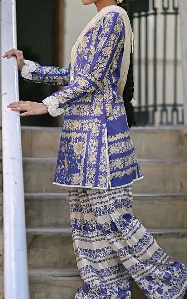 Gul Ahmed Blueberry/Ivory Lawn Suit | Pakistani Lawn Dress in USA- Image 2