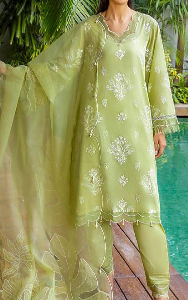 Gul Ahmed Pale Olive Lawn Suit | Pakistani Lawn Dress in USA- Image 1
