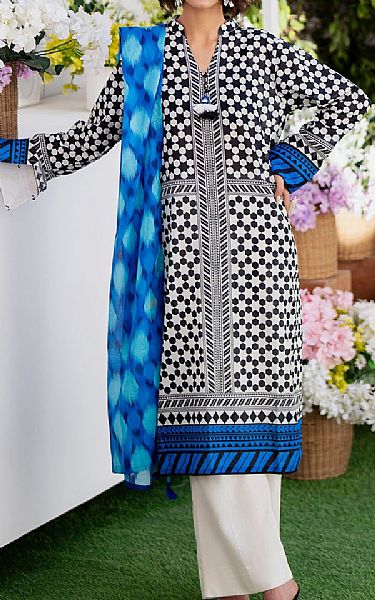 Gul Ahmed Off White/Black Lawn Suit | Pakistani Lawn Dress in USA- Image 1