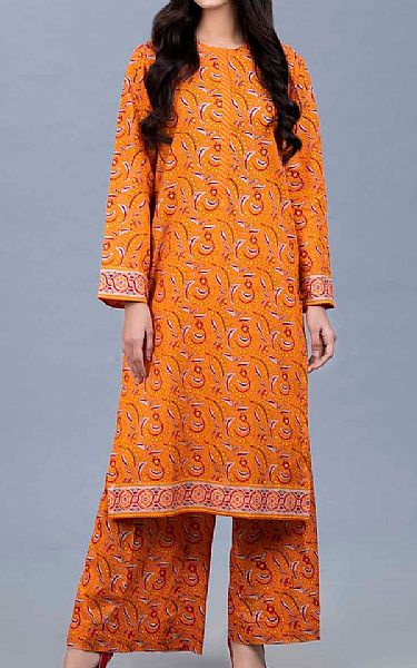 Gul Ahmed Safety Orange Lawn Kurti | Pakistani Dresses in USA- Image 1