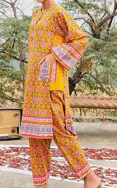 Gul Ahmed Golden Yellow Lawn Kurti | Pakistani Dresses in USA- Image 1
