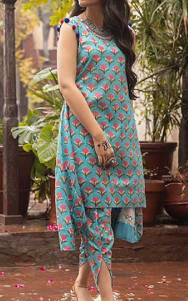 Gul Ahmed Cyan Lawn Kurti | Pakistani Dresses in USA- Image 1