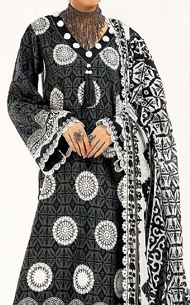 Gul Ahmed Black/Off White Lawn Suit | Pakistani Lawn Dress in USA- Image 2