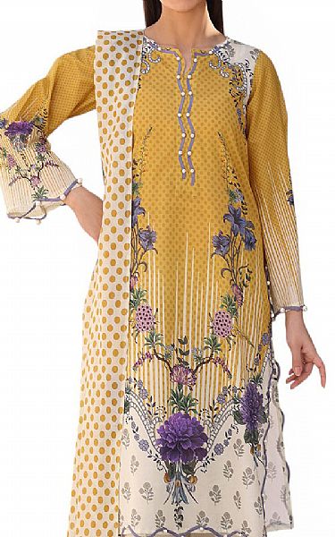 Gul Ahmed Mustard/Off White Lawn Suit | Pakistani Lawn Dress in USA- Image 2