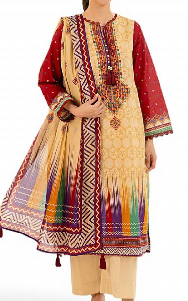 Gul Ahmed Sand Gold Lawn Suit | Pakistani Lawn Dress in USA- Image 1