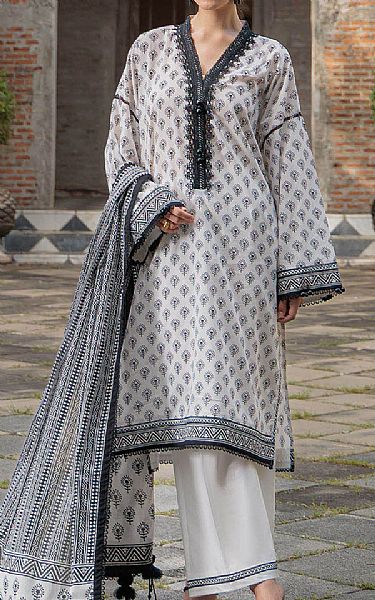 Gul Ahmed Light Grey/Black Lawn Suit | Pakistani Lawn Dress in USA- Image 1