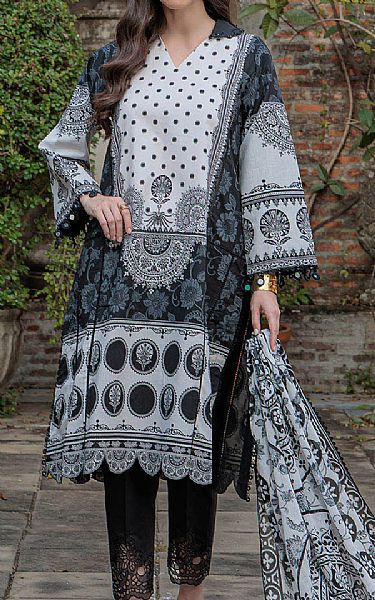 Gul Ahmed Light Grey/Black Lawn Suit | Pakistani Lawn Dress in USA- Image 1