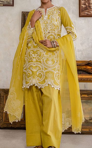 Gul Ahmed Fuel Yellow/Off White  Lawn Suit | Pakistani Lawn Dress in USA- Image 1