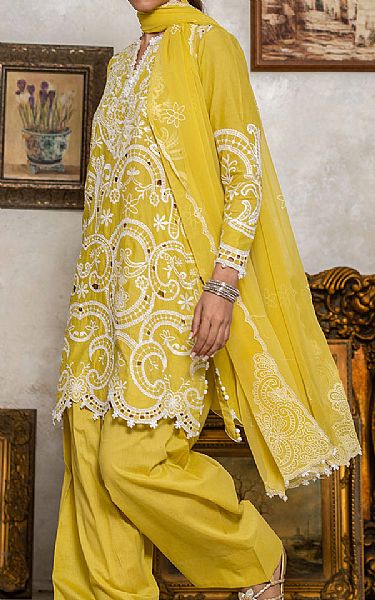 Gul Ahmed Fuel Yellow/Off White  Lawn Suit | Pakistani Lawn Dress in USA- Image 2