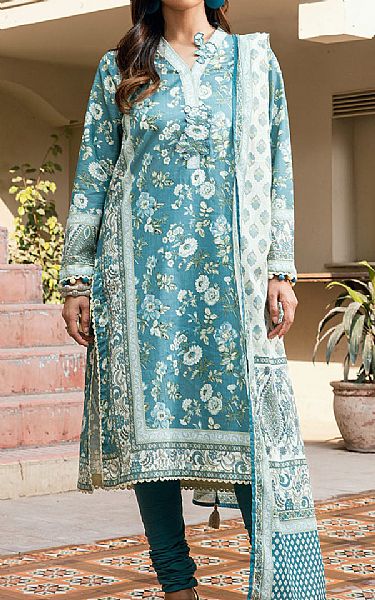 Gul Ahmed Moonstone Blue Cross Hatch Suit | Pakistani Lawn Dress in USA- Image 1