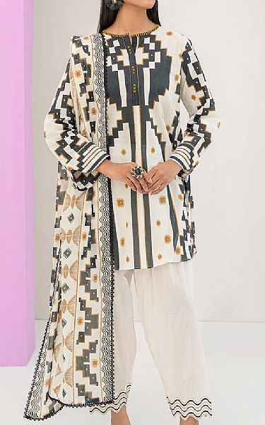 Gul Ahmed Off White/Black Lawn Suit | Pakistani Lawn Dress in USA- Image 1