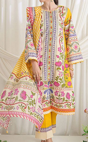 Gul Ahmed Off White/Yellow Dobby Suit | Pakistani Lawn Dress in USA- Image 1