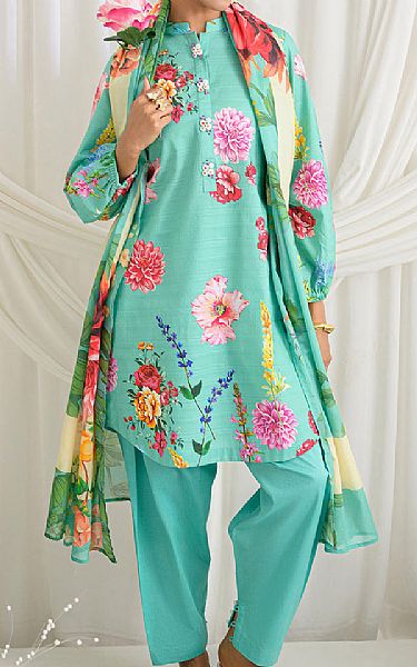 Gul Ahmed Turquoise Dobby Suit | Pakistani Lawn Dress in USA- Image 1