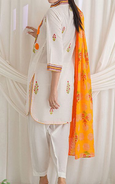Gul Ahmed Off White/Orange Lawn Suit | Pakistani Lawn Dress in USA- Image 2
