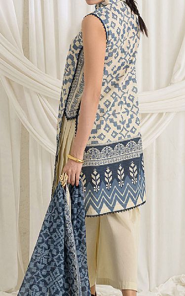 Gul Ahmed Ivory/Dusk Blue Lawn Suit | Pakistani Lawn Dress in USA- Image 2