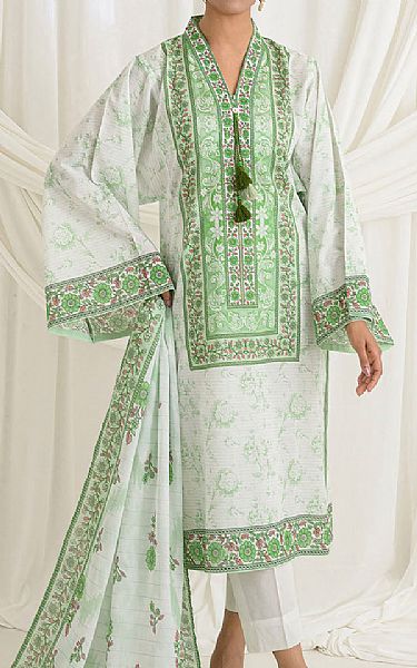 Gul Ahmed Off White/Light Green Lawn Suit | Pakistani Lawn Dress in USA- Image 1