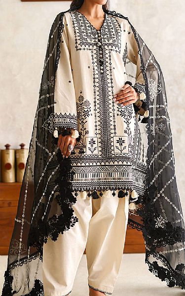 Gul Ahmed Ivory/Black Lawn Suit | Pakistani Lawn Dress in USA- Image 1