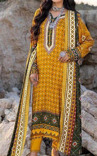 Gul Ahmed Mustard Linen Suit | Pakistani Dresses in USA- Image 1