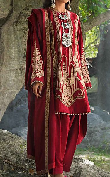 Gul Ahmed Scarlet Khaddar Suit | Pakistani Dresses in USA- Image 1