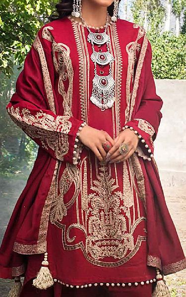 Gul Ahmed Scarlet Khaddar Suit | Pakistani Dresses in USA- Image 2