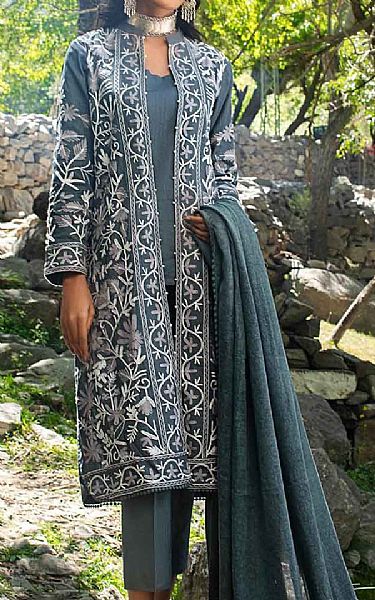 Gul Ahmed Slate Khaddar Khaddar Suit | Pakistani Winter Dresses- Image 1