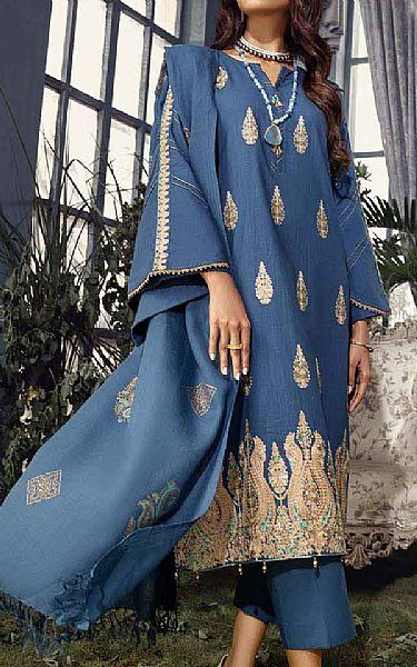 Gul Ahmed Denim Blue Khaddar Suit | Pakistani Dresses in USA- Image 1