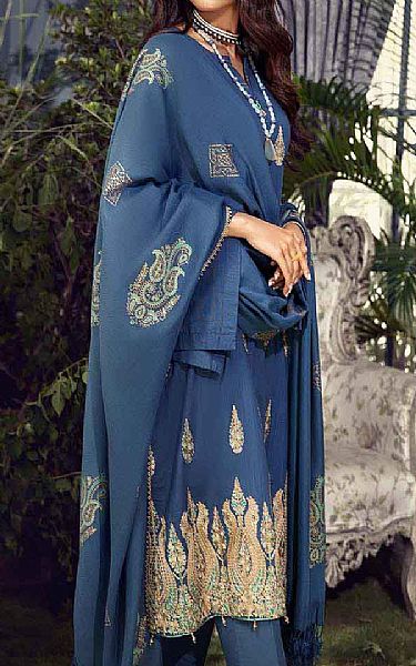 Gul Ahmed Denim Blue Khaddar Suit | Pakistani Dresses in USA- Image 2