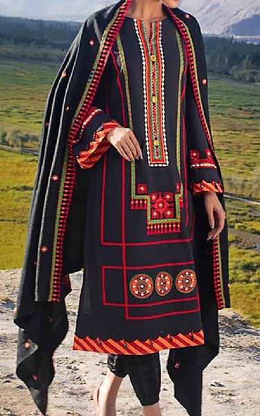 Gul Ahmed Black Khaddar Suit | Pakistani Winter Dresses- Image 1