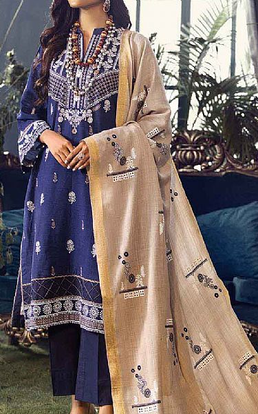 Gul Ahmed Blue Khaddar Suit | Pakistani Dresses in USA- Image 1