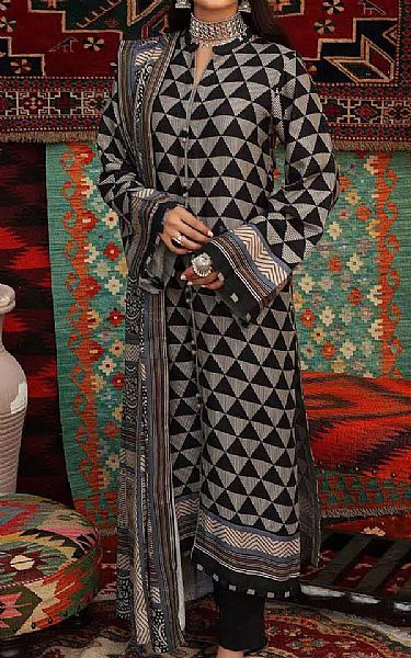 Gul Ahmed Black Linen Suit | Pakistani Winter Dresses- Image 1