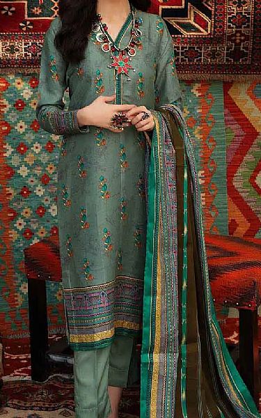 Gul Ahmed Viridian Green Linen Suit | Pakistani Winter Dresses- Image 1