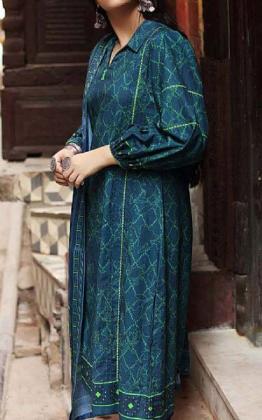 Gul Ahmed Teal Blue Khaddar Suit | Pakistani Winter Dresses- Image 2
