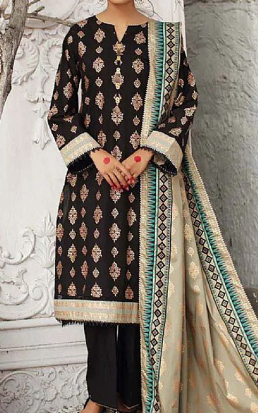 Gul Ahmed Black Cotton Suit | Pakistani Winter Dresses- Image 1