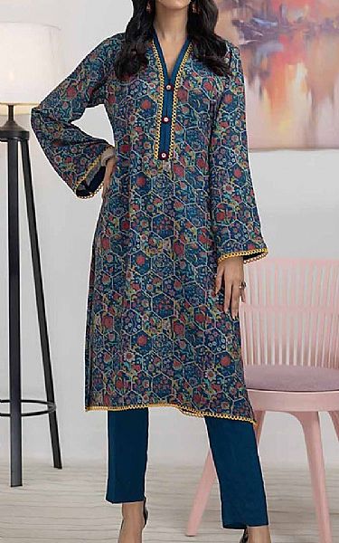 Gul Ahmed Regal Blue Dhanak Kurti | Pakistani Winter Dresses in USA- Image 1