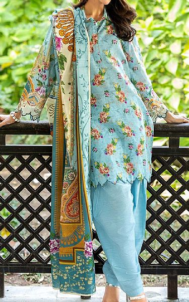 Gul Ahmed Sky Blue Khaddar Suit | Pakistani Winter Dresses in USA- Image 1