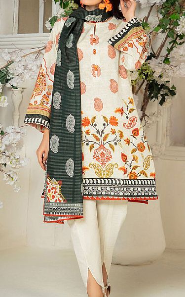 Gul Ahmed Off White Khaddar Suit | Pakistani Winter Dresses in USA- Image 1