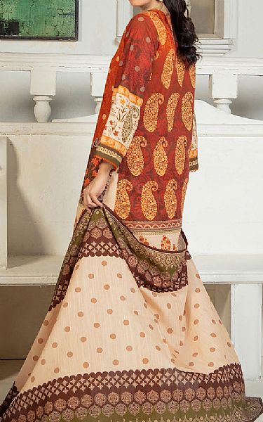 Gul Ahmed Safety Orange/Ivory Khaddar Suit | Pakistani Winter Dresses in USA- Image 2