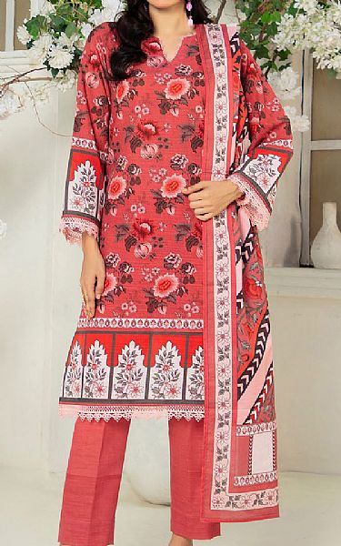 Gul Ahmed Pastel Red Khaddar Suit | Pakistani Winter Dresses in USA- Image 1