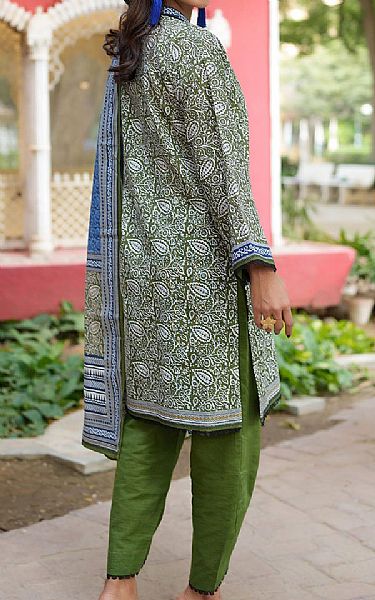 Gul Ahmed Green/Off White Khaddar Suit | Pakistani Winter Dresses in USA- Image 2