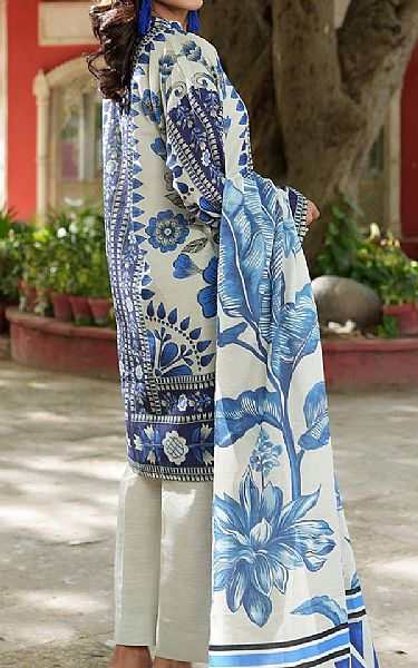 Gul Ahmed Off White/Blue Khaddar Suit | Pakistani Winter Dresses in USA- Image 2