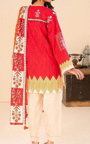 Gul Ahmed Cadmium Red/Ivory Khaddar Suit | Pakistani Winter Dresses in USA- Image 2