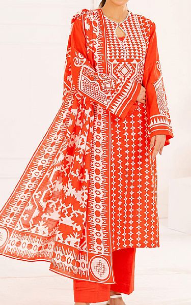 Gul Ahmed Portland Orange Khaddar Suit | Pakistani Winter Dresses in USA- Image 1