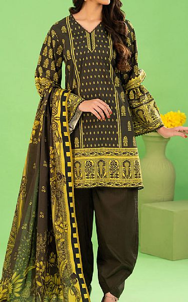 Gul Ahmed Woody Brown/Yellow Linen Suit | Pakistani Winter Dresses in USA- Image 1
