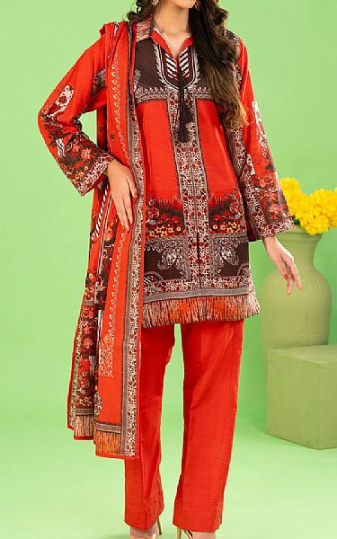 Gul Ahmed Dark Pastel Red Khaddar Suit | Pakistani Winter Dresses in USA- Image 1