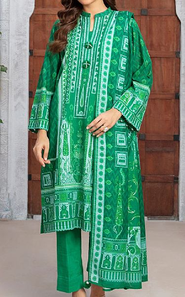 Gul Ahmed Emerald Green Khaddar Suit | Pakistani Winter Dresses in USA- Image 1